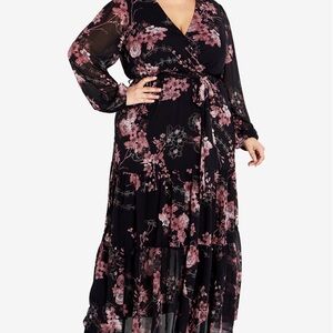 City Chic Maxi Dress V Neck in Bold Blossom